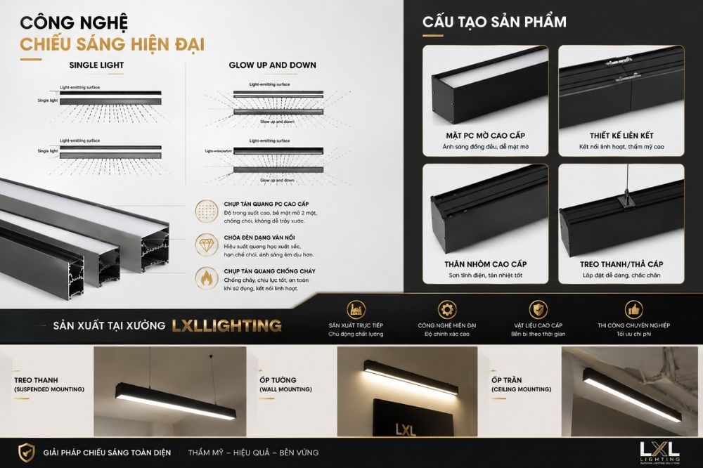 dản xuất Đèn Thả Linear Nhôm Profile