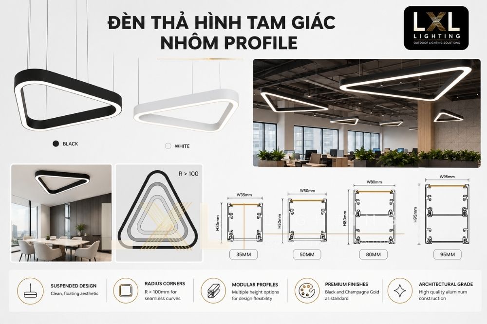 Cấu tạo Đèn Thả Hình Tam Giác Nhôm Profile