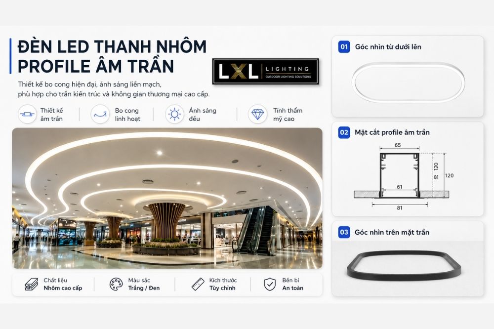Đèn nhôm profile âm trần uốn cong