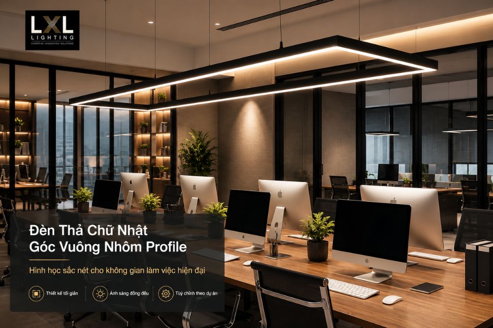 Đèn Thả Chữ Nhật Góc Vuông Nhôm Profile