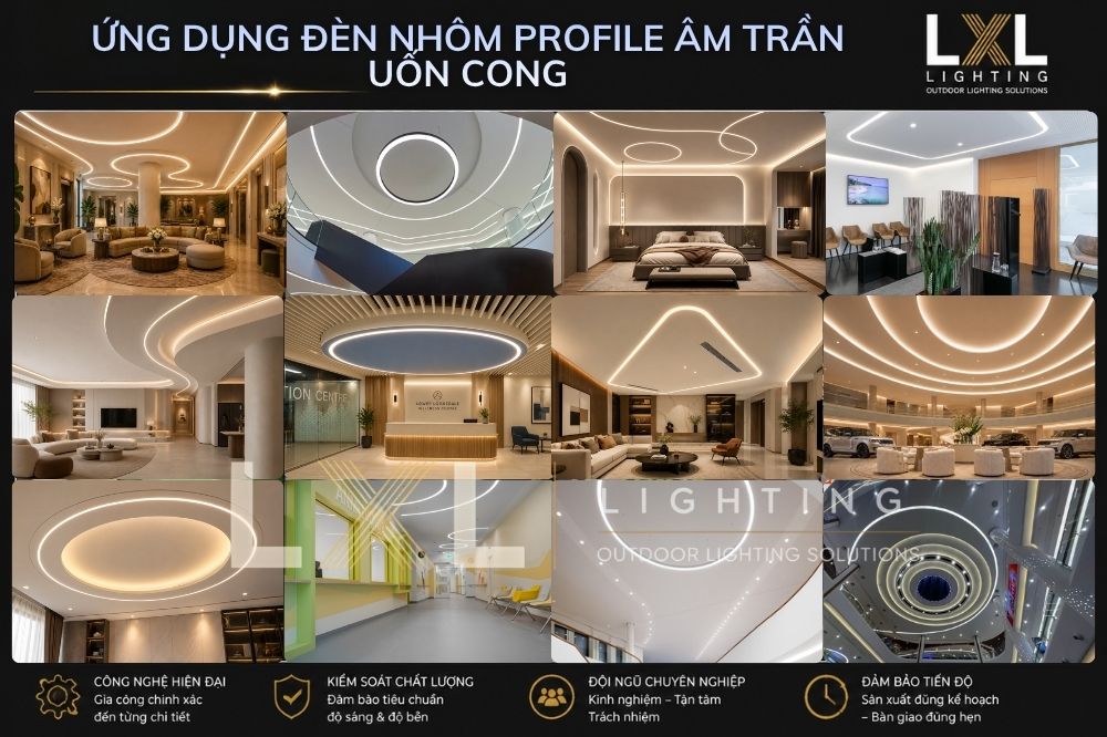 Ứng dụng đèn profile âm trần uốn cong