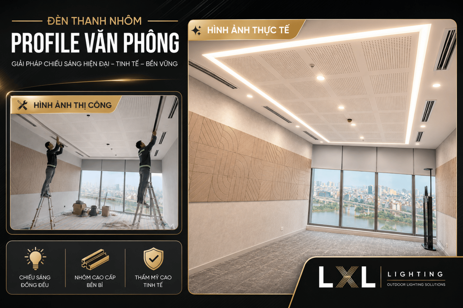 Thi công đèn thanh nhôm profile văn phòng