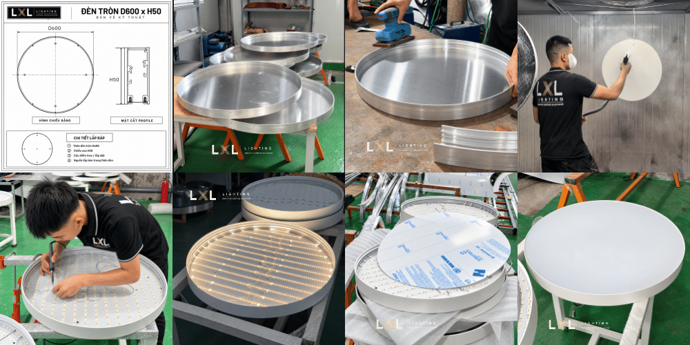 đèn nhôm uốn cong theo bản vẽ.