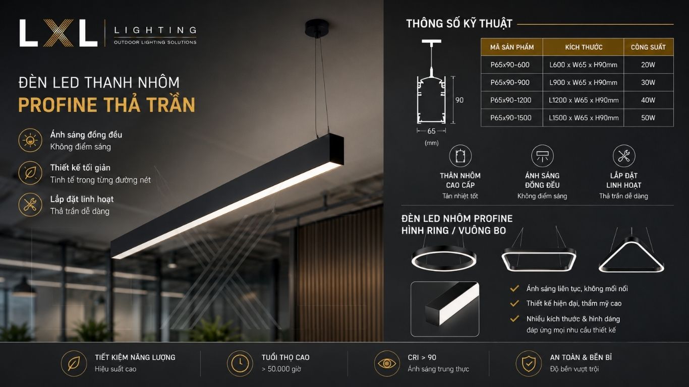 Đèn thanh nhôm profile thả trần