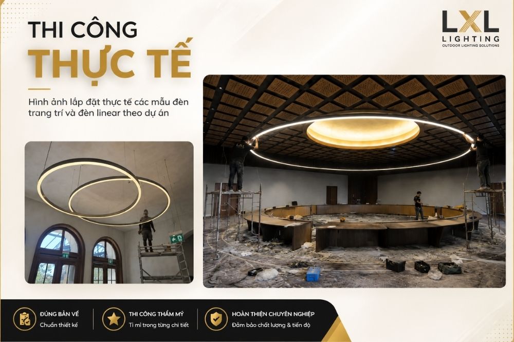 Thi công  Đèn Thả Vòng Tròn Nhôm Profile