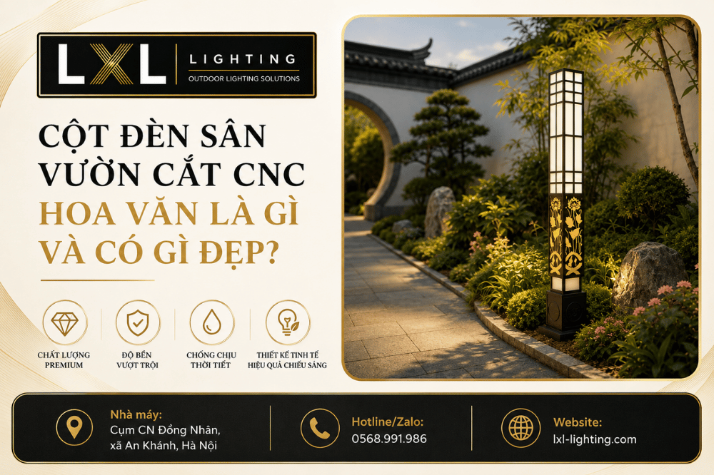 Cột Đèn Sân Vườn Cắt CNC Hoa Văn