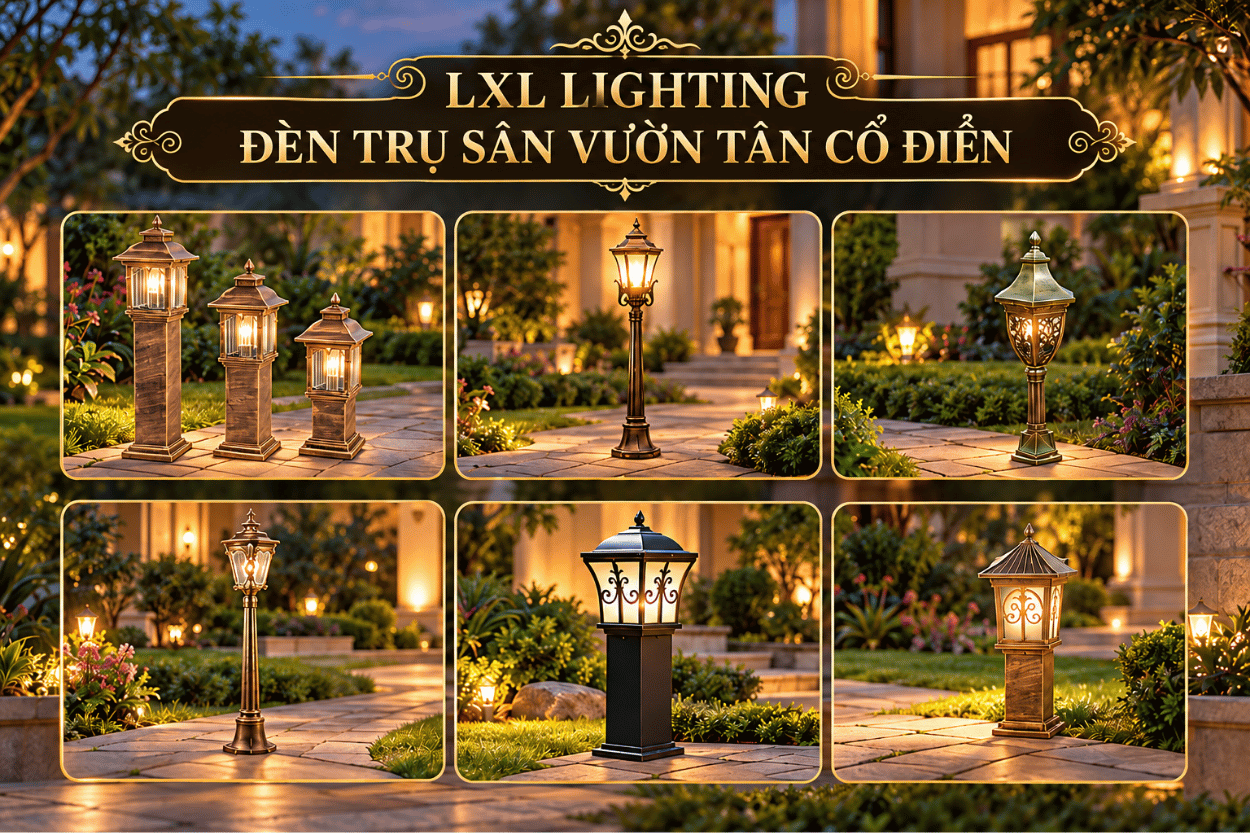  đèn nấm, cột đèn và trụ cổng cho biệt thự tân cổ điển