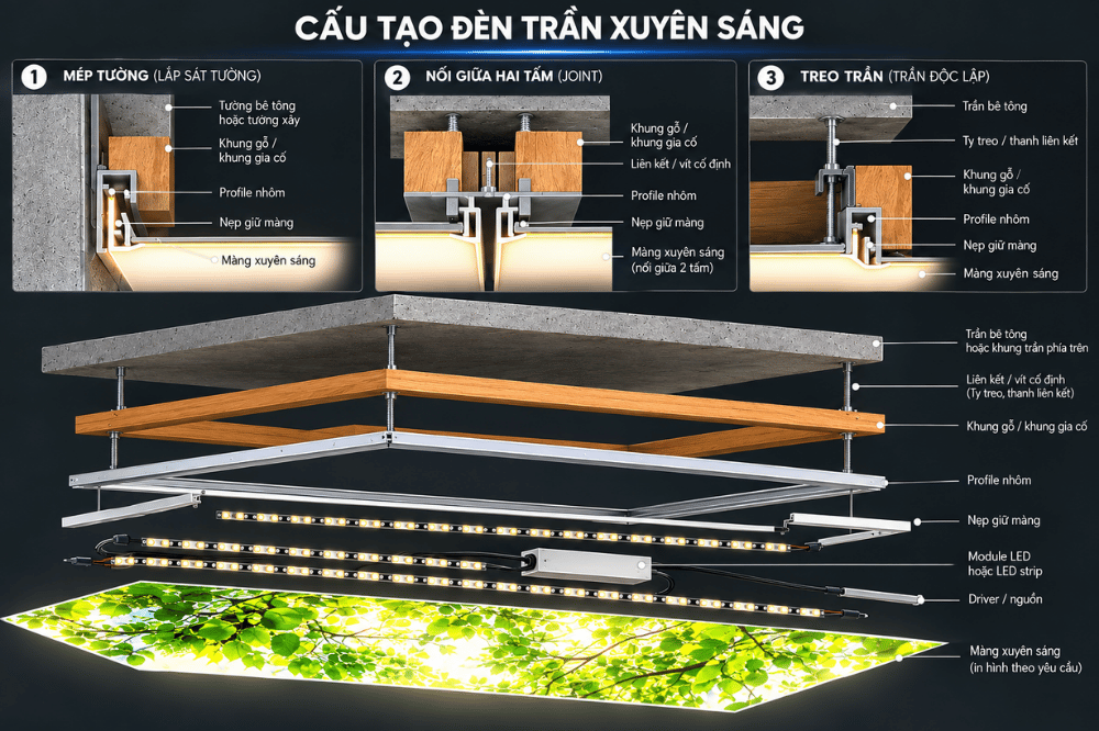 cấu tạo Đèn trần xuyên sáng