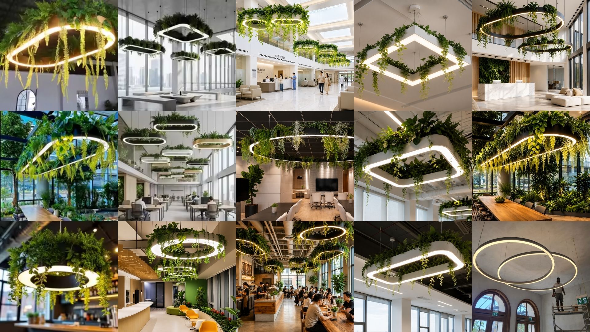 Đèn Thả Hình Oval trồng cây xanh