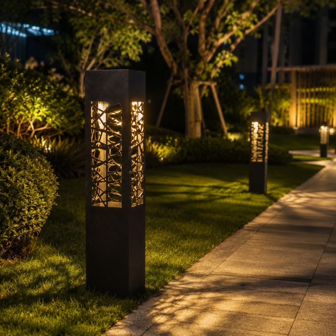 Đèn Bollard Vuông Cắt Laser Họa Tiết  LL11