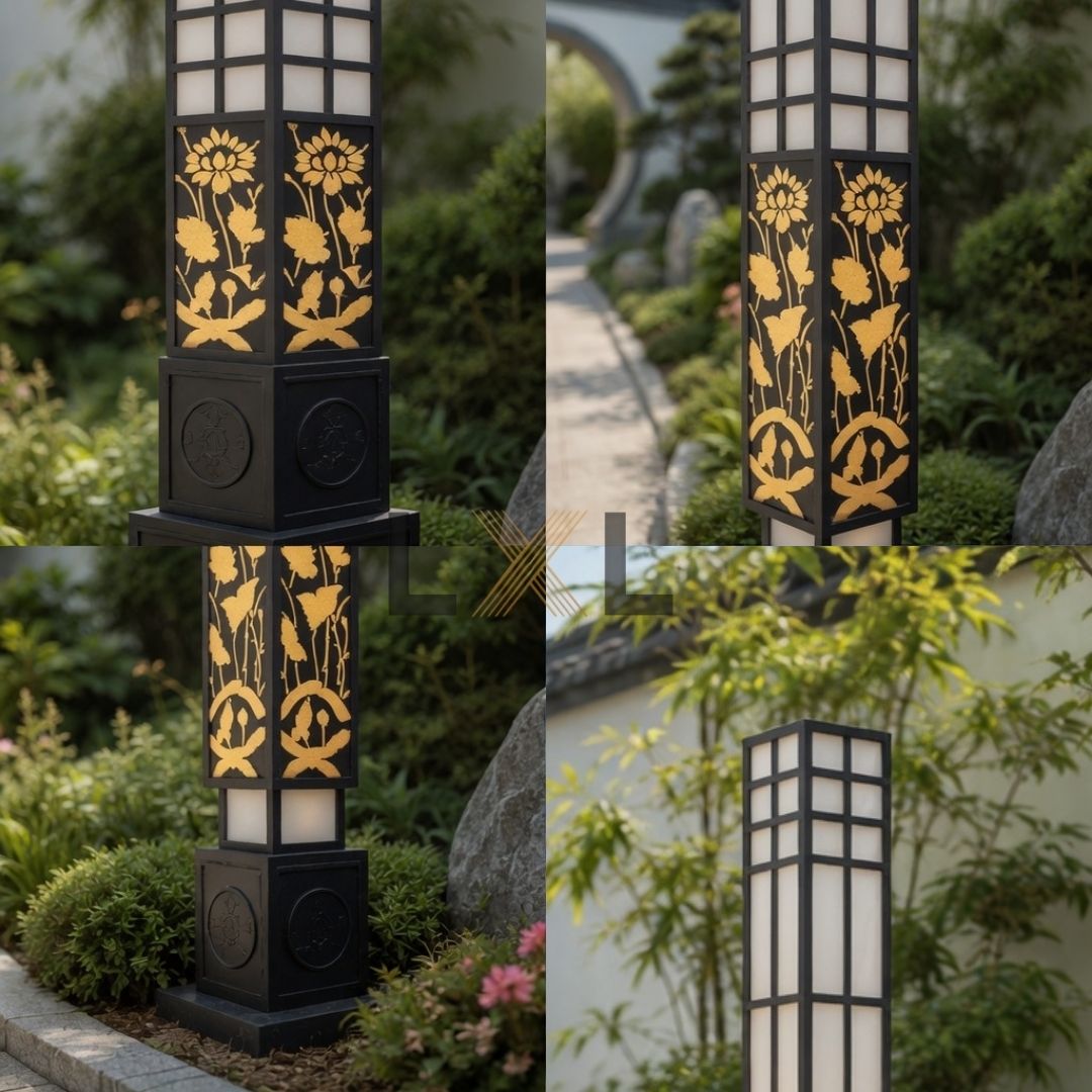 Đèn Cột Cảnh Quan LXL Lotus — CNC Hoa Sen Mạ Vàng  LXL18
