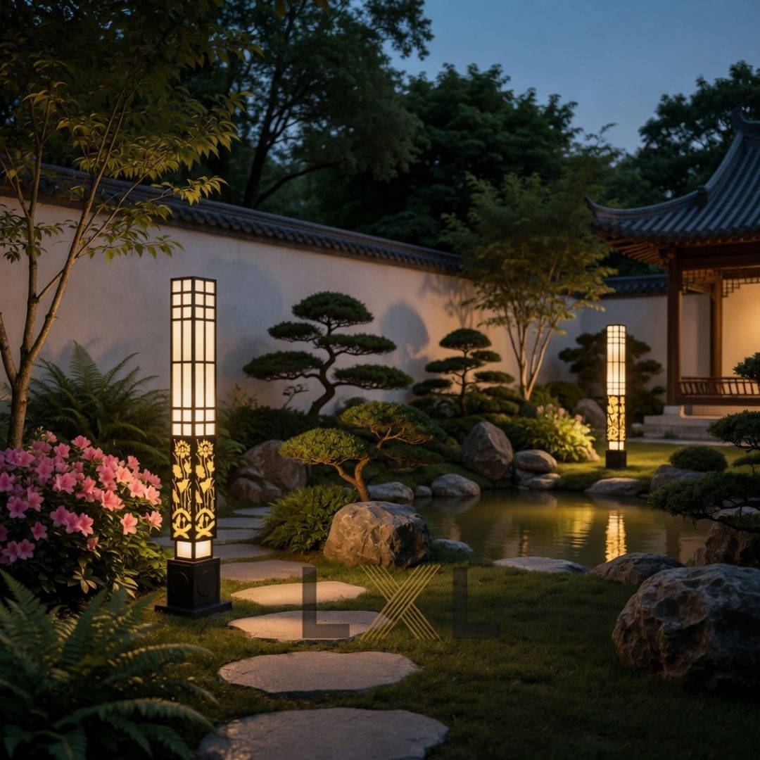 Đèn Cột Cảnh Quan LXL Lotus — CNC Hoa Sen Mạ Vàng  LXL18
