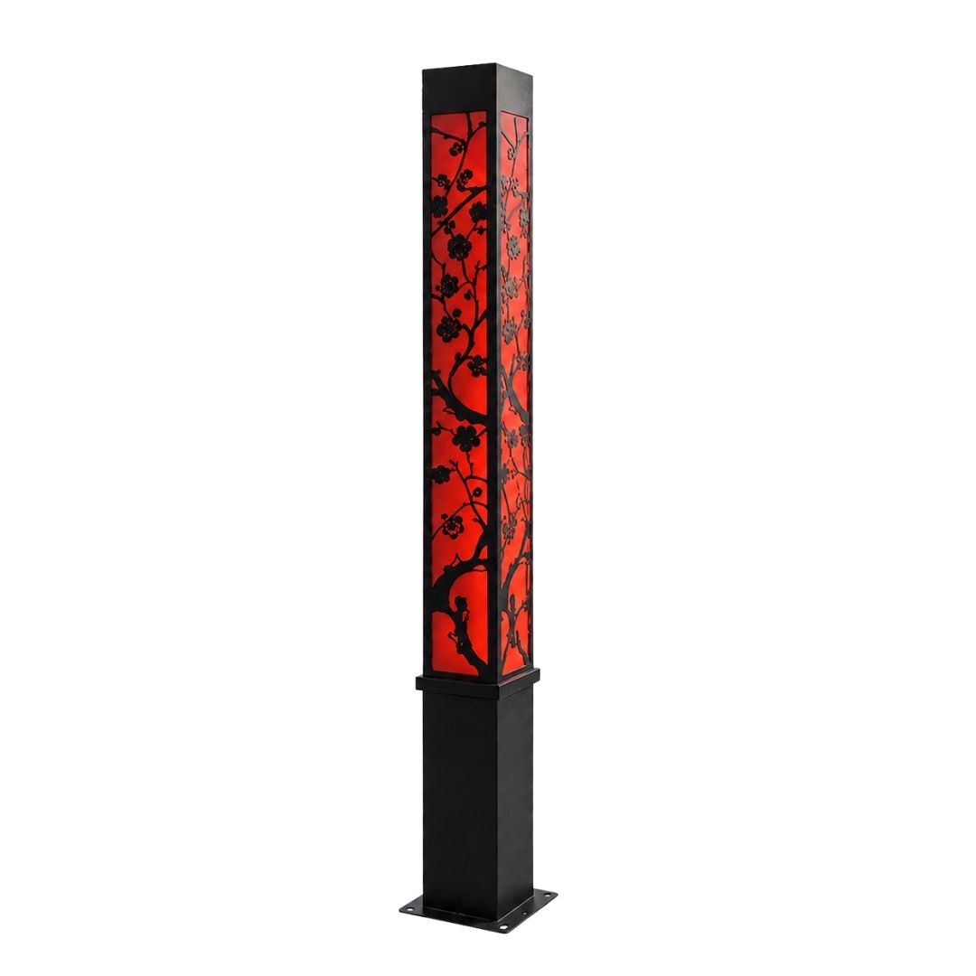 Cột Đèn Cảnh Quan LXL — Hoa Mai CNC Trên Nền Đỏ Son, LXL 31
