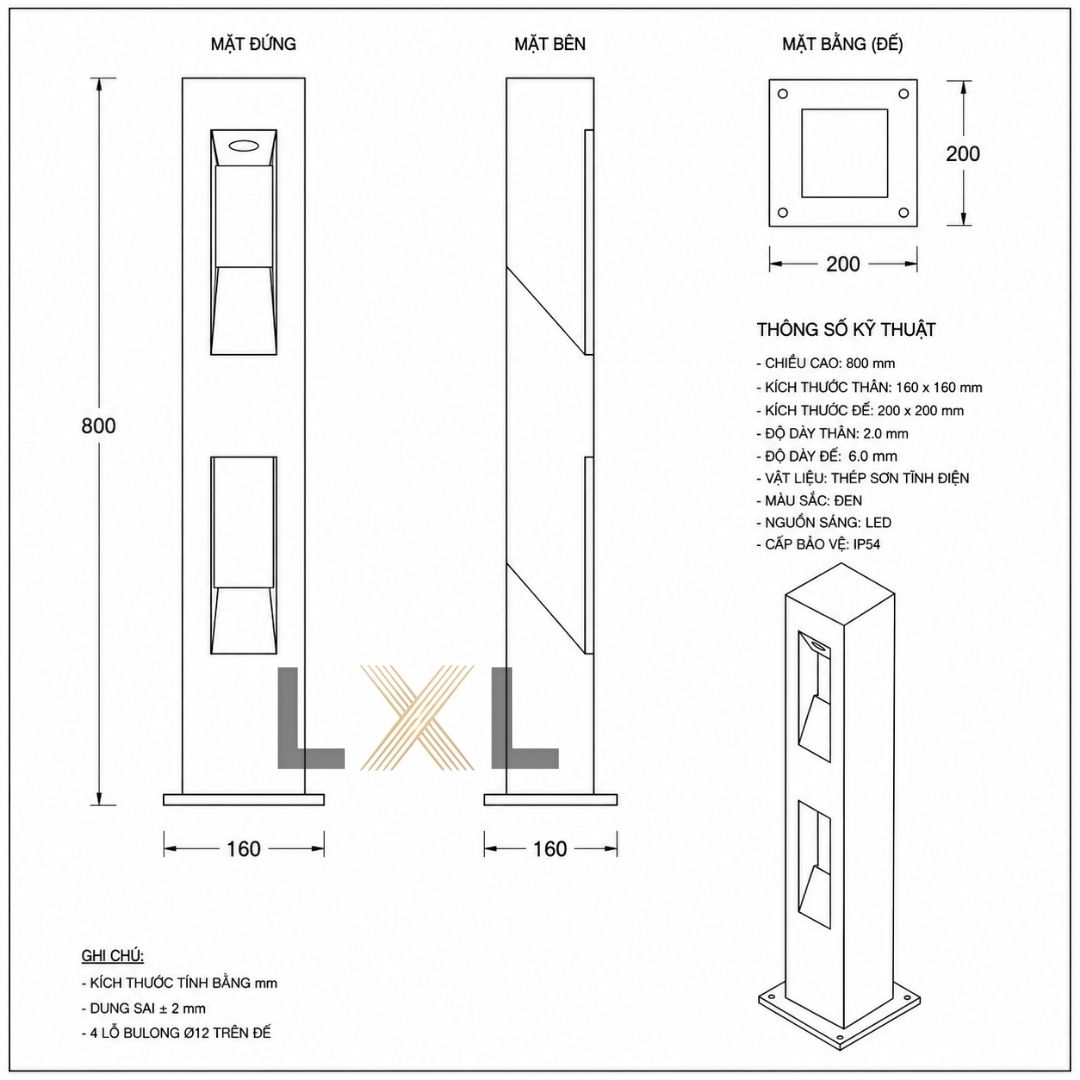 Đèn Bollard Vuông  LL12