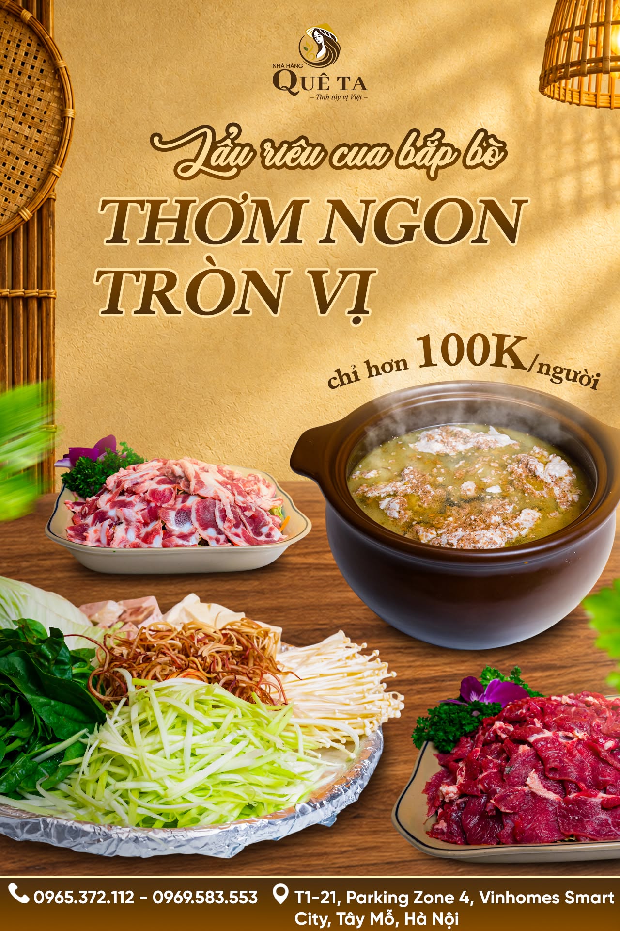 LẨU RIÊU CUA BẮP BÒ TẠI QUÊ TA – ƯU ĐÃI CHỈ HƠN 100.000 ĐỒNG/NGƯỜI