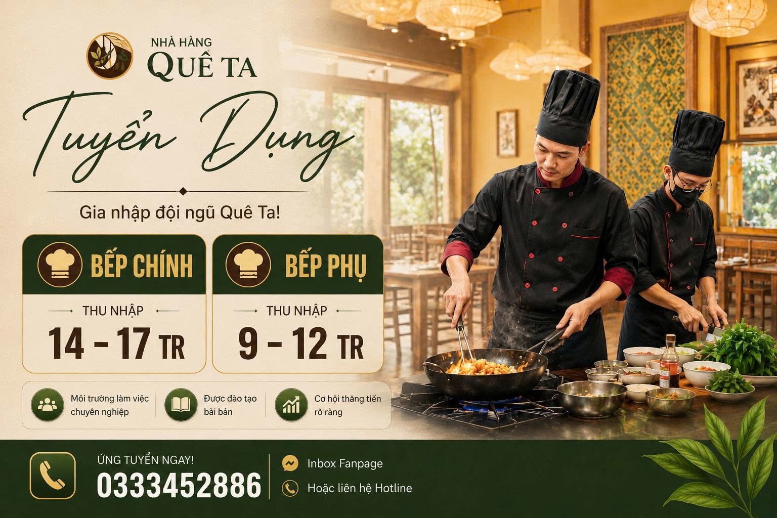 NHÀ HÀNG QUÊ TA HÀ NỘI TUYỂN DỤNG ĐỘI BẾP – LƯƠNG & CHẾ ĐỘ HẤP DẪN TẠI VINHOMES SMART CITY