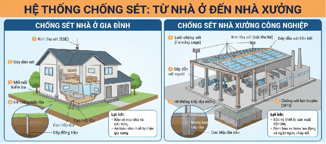 Bán kính bảo vệ kim thu sét