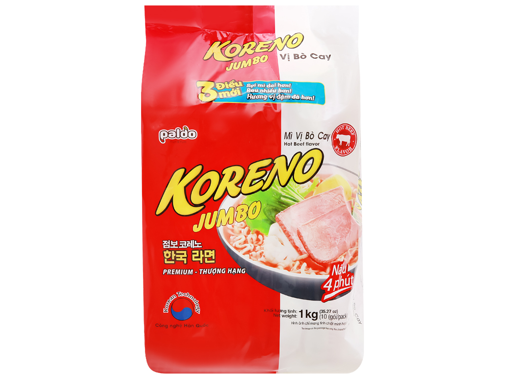 Mì Koreno Jumbo vị bò cay bịch 10 gói