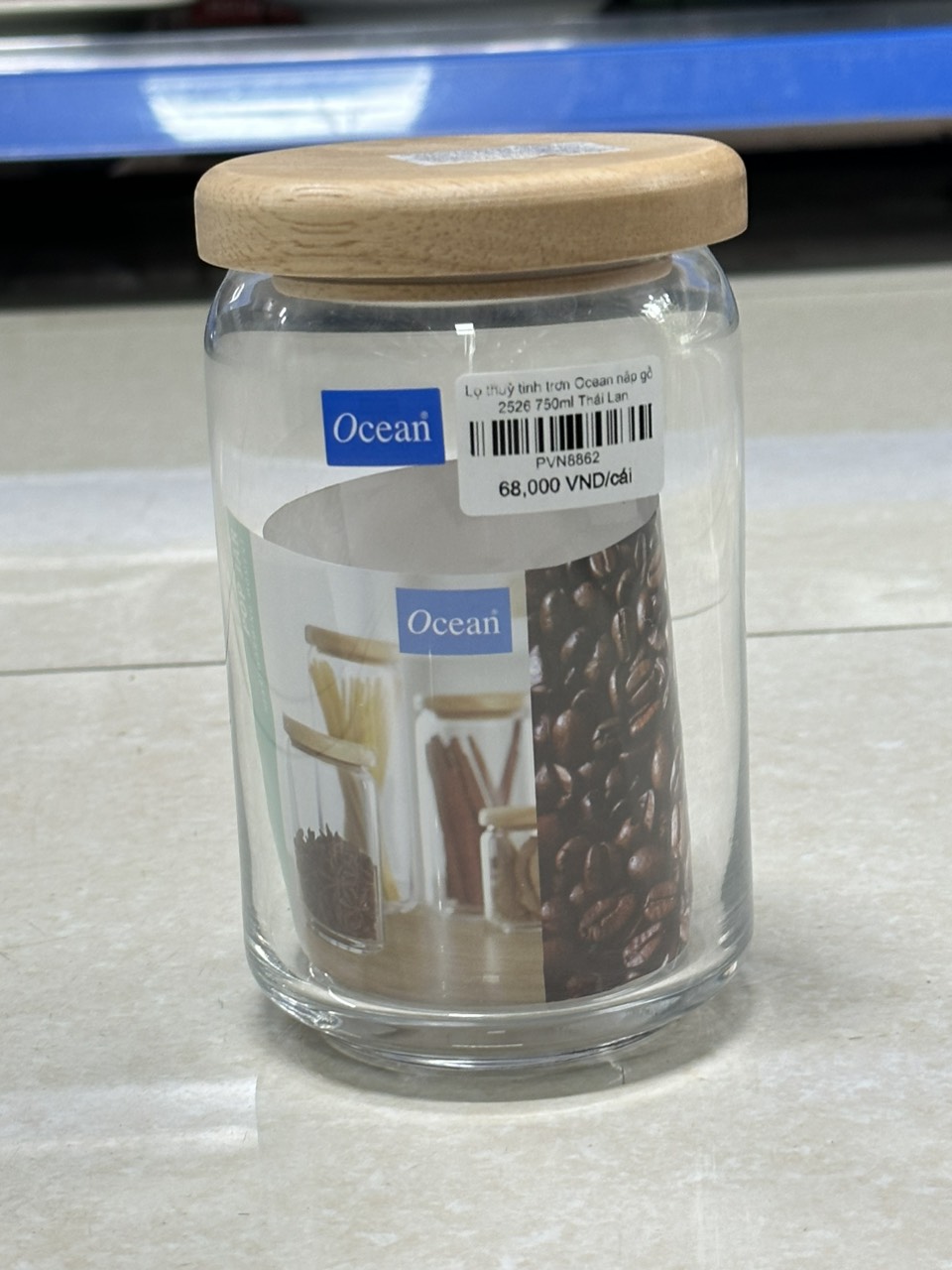 Lọ thuỷ tinh trơn Ocean Pop Jar Wooden nắp gỗ 750ml Thái Lan 2526