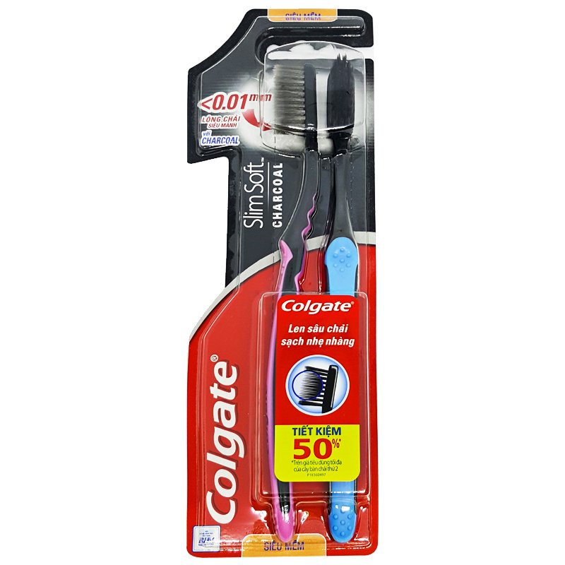 Set 2 Bàn chải Colgate Slimsoft Charcoal siêu mảnh than hoạt tính