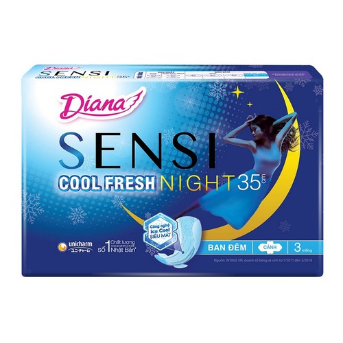 Băng vệ sinh đêm Diana Sensi Cool Fresh 3 miếng 35cm
