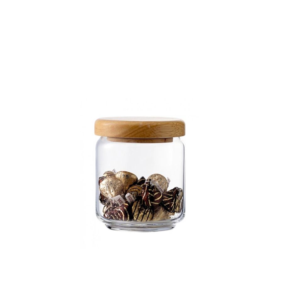 Lọ thuỷ tinh trơn Ocean nắp gỗ 2517 500ml Thái Lan