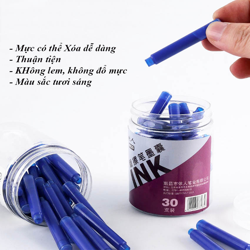 Ống mực bút máy tẩy INK đen, xanh