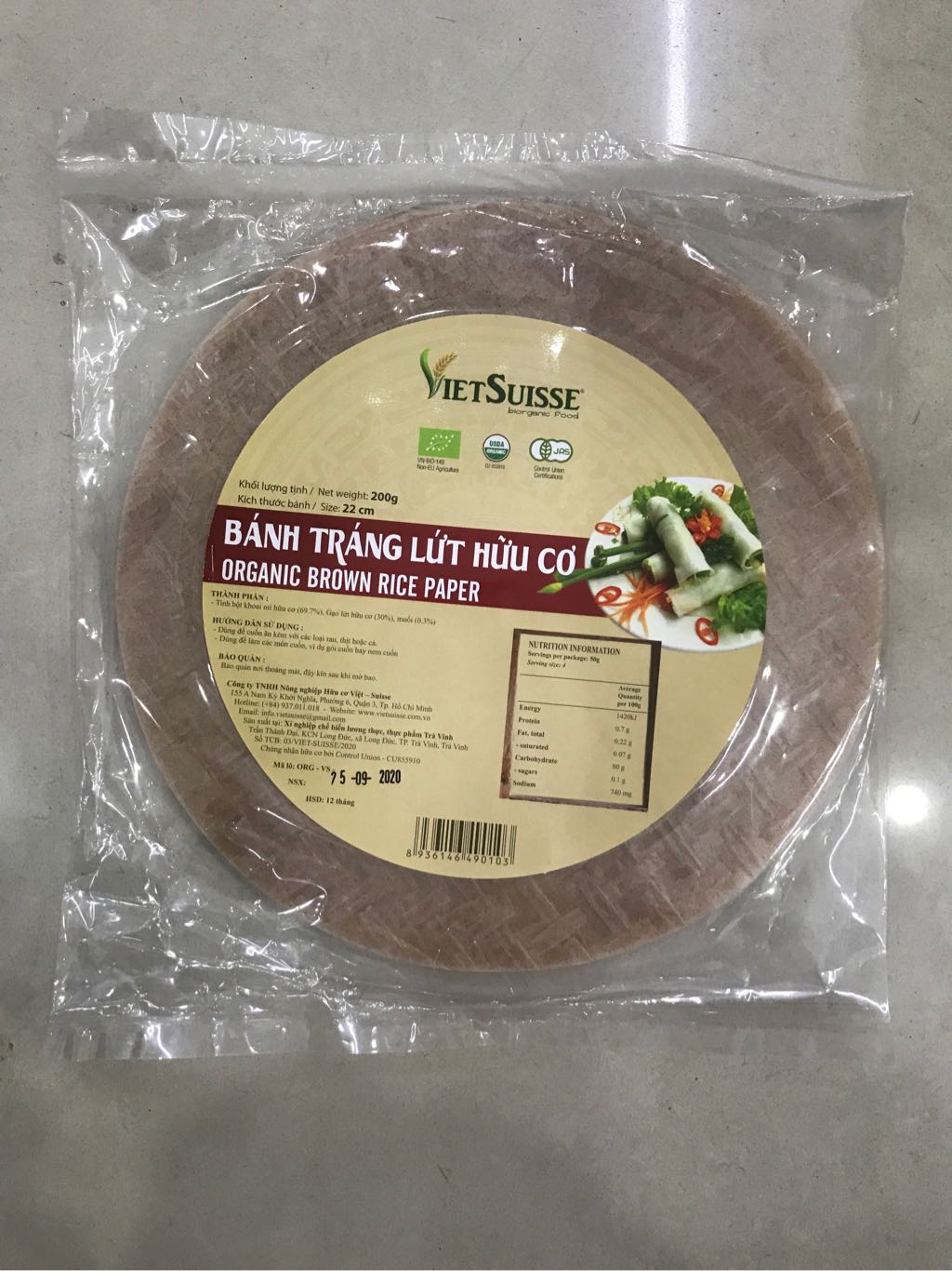 Bánh tráng lứt hữu cơ VietSuisse 200g