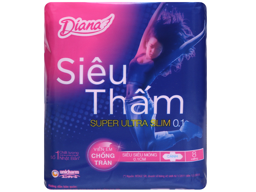 Băng vệ sinh Diana Siêu thấm siêu siêu mỏng cánh 8M