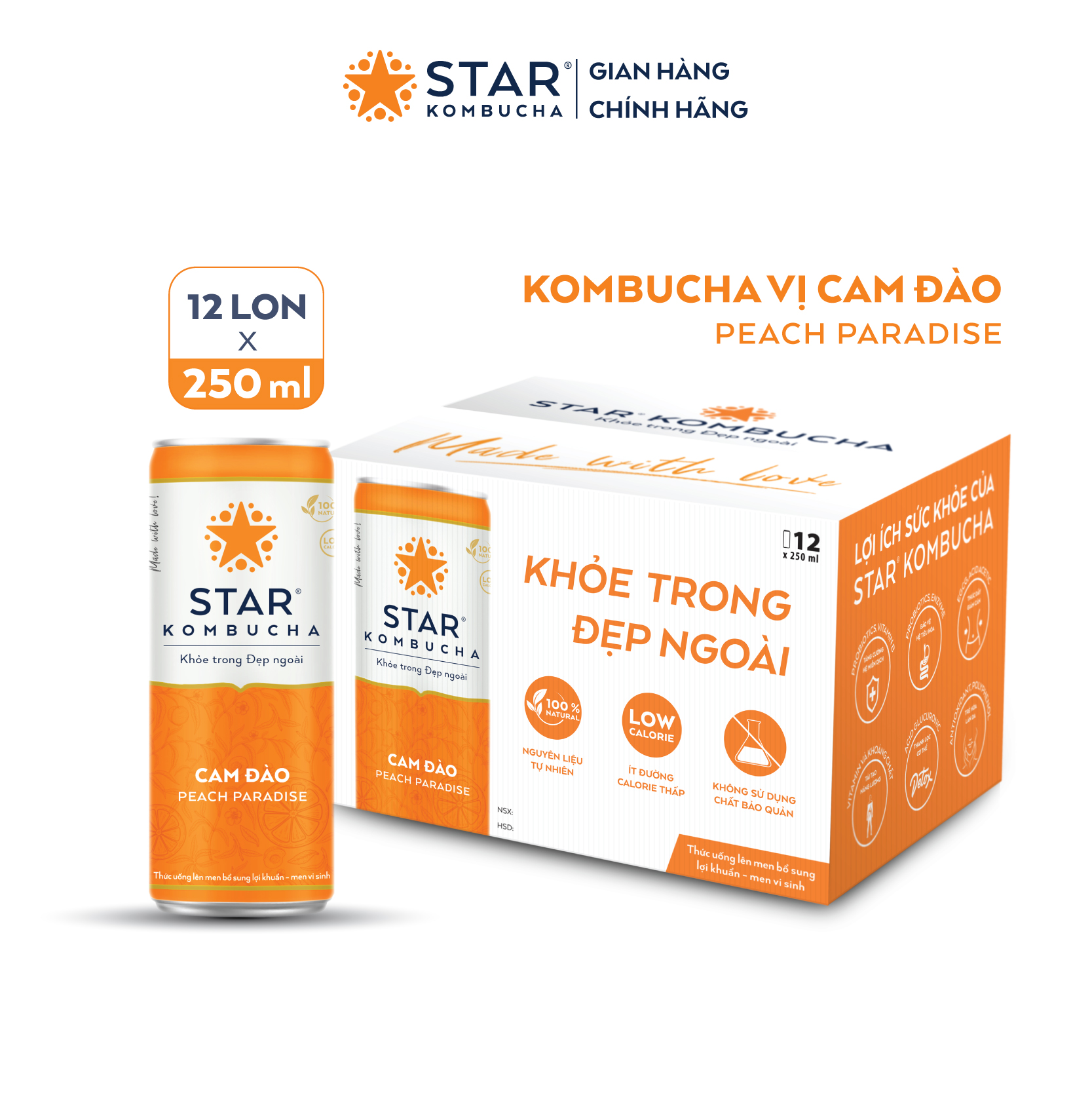 Thức uống lên men Star Kombucha vị cam đào 237ml