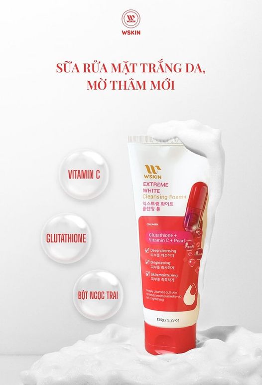 Sữa rửa mặt Wskin Extreme White sạch sâu, cấp ẩm 150g Hàn Quốc