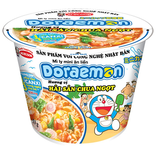 Mì ly Doraemon vị hải sản chua ngọt Acecook 53g
