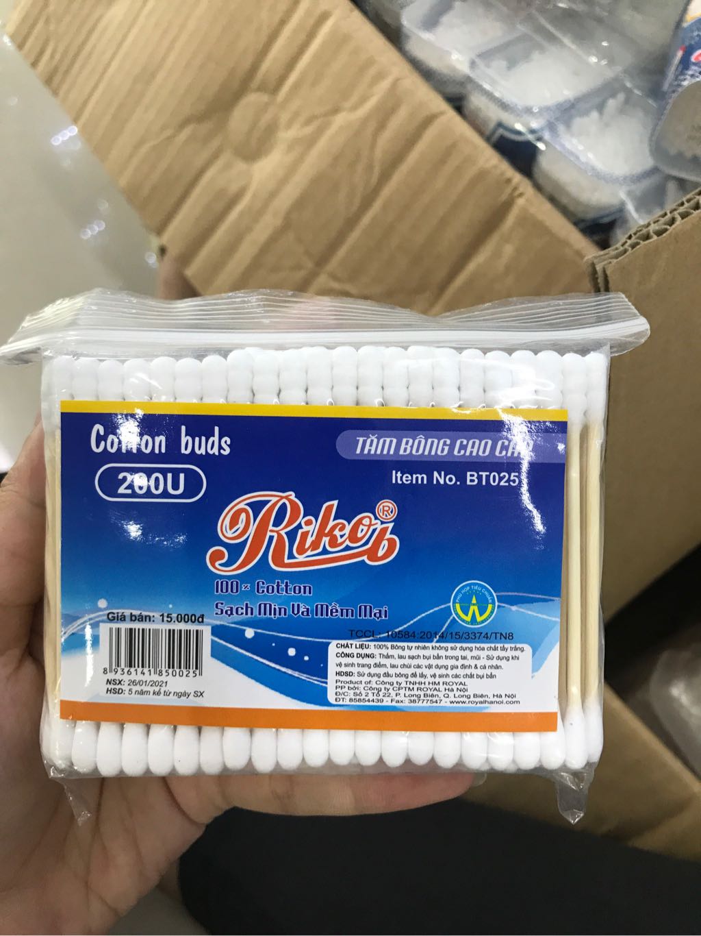 Tăm bông lõi gỗ Riko 200 que