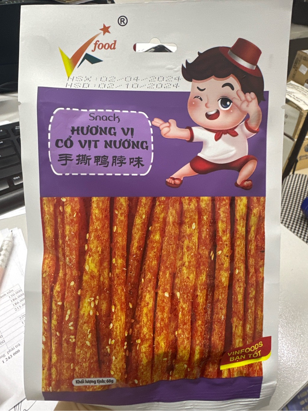 Snack hương vị cổ vịt nướng Vfood 60g