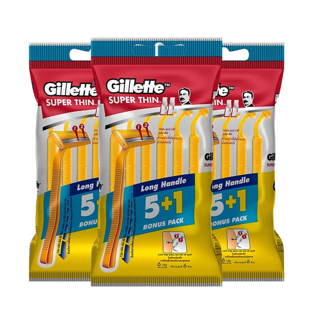Bộ 6 dao cạo râu 2 lưỡi cán vàng Gillette Super Thin II