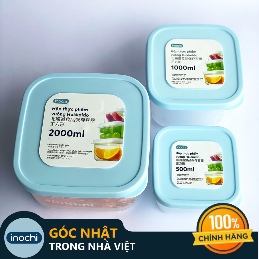 Bộ 3 hộp đựng thực phẩm vuông Inochi Hokkaido 500-1000-2000ml