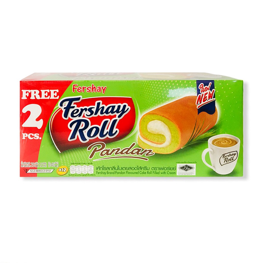 Bánh bông lan cuộn kem vị lá dứa Fershay Roll Thái Lan 240g