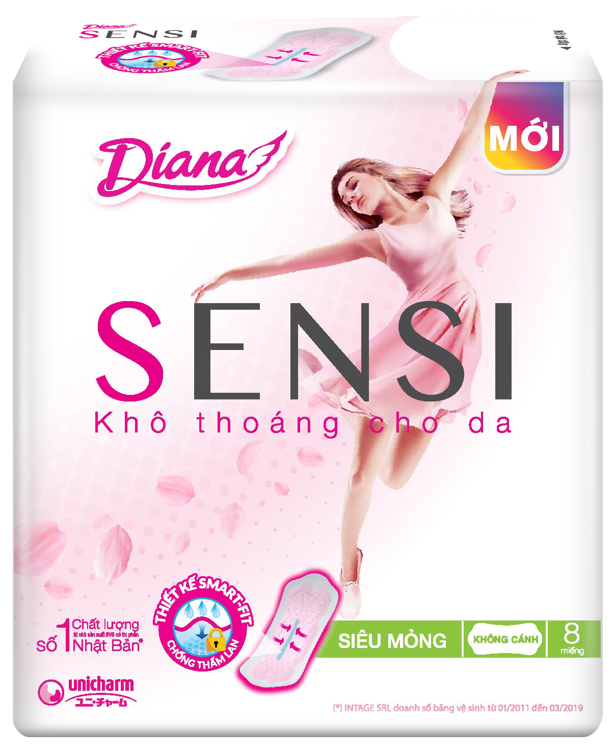 Băng vệ sinh Diana sensi siêu mỏng không cánh 8M