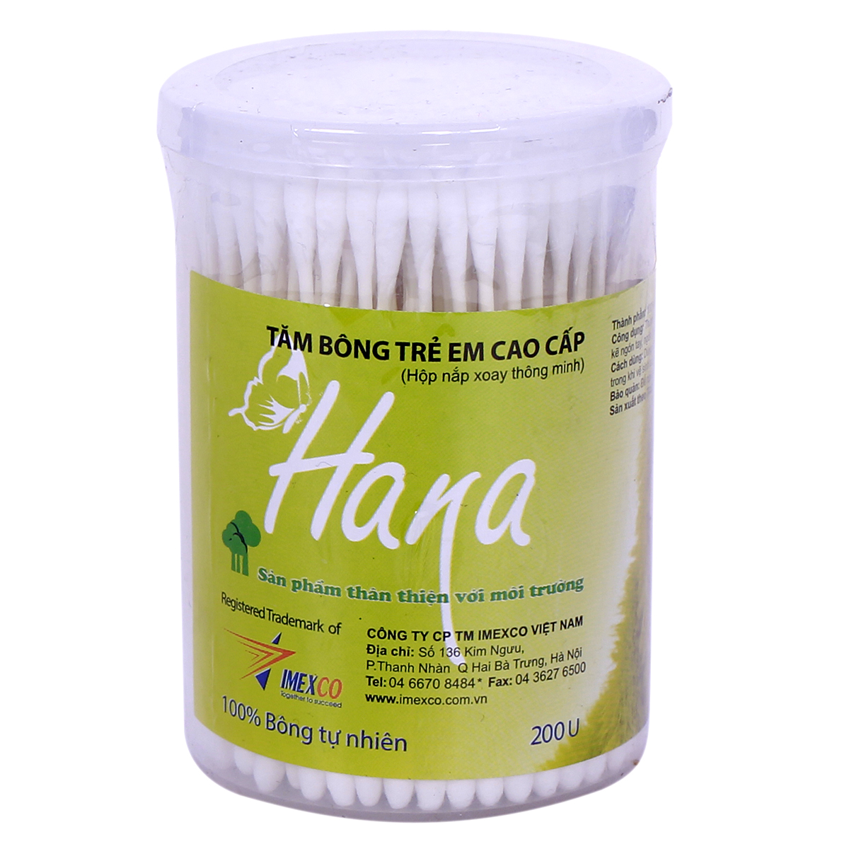 Tăm bông Hana hộp tròn trẻ em đầu xoắn 200 chiếc