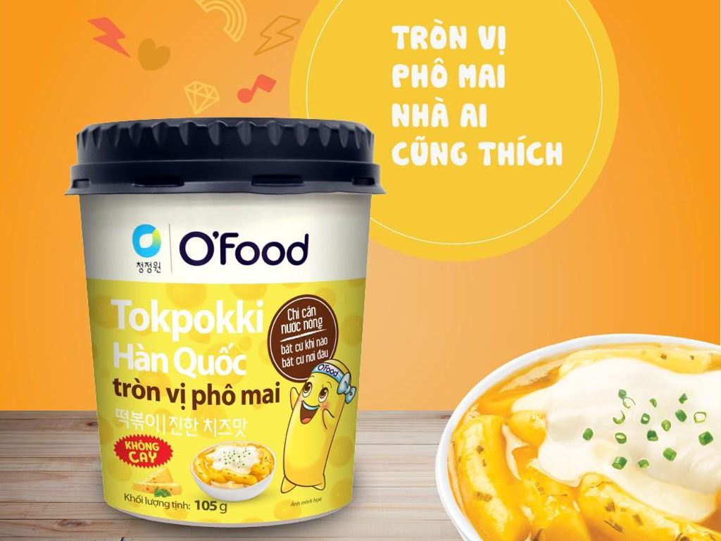 Bánh gạo Tokpokki vị tròn vị phô mai không cay O'Food 105g
