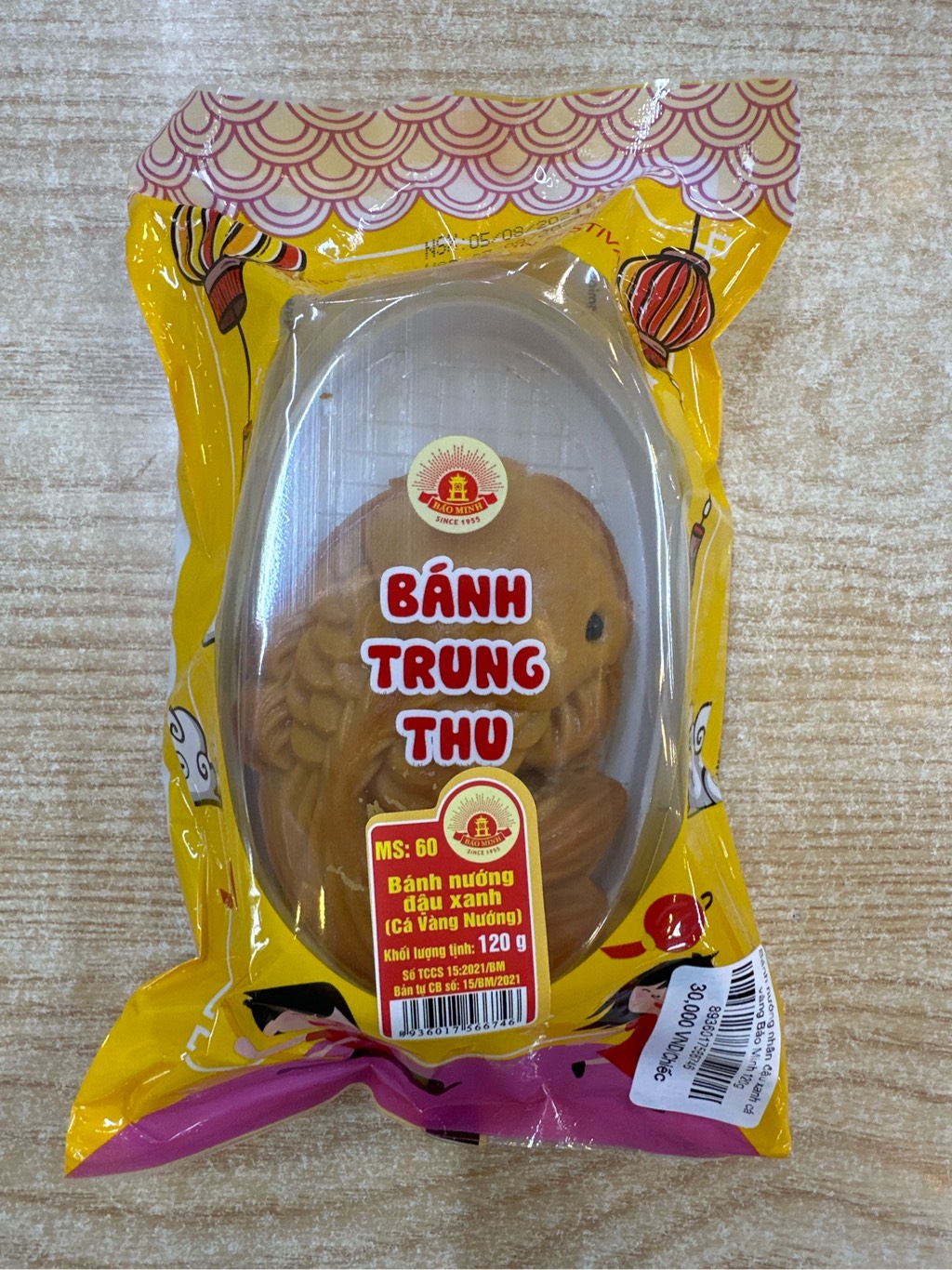Bánh nướng Bảo Minh nhân đậu xanh hình cá vàng 120g
