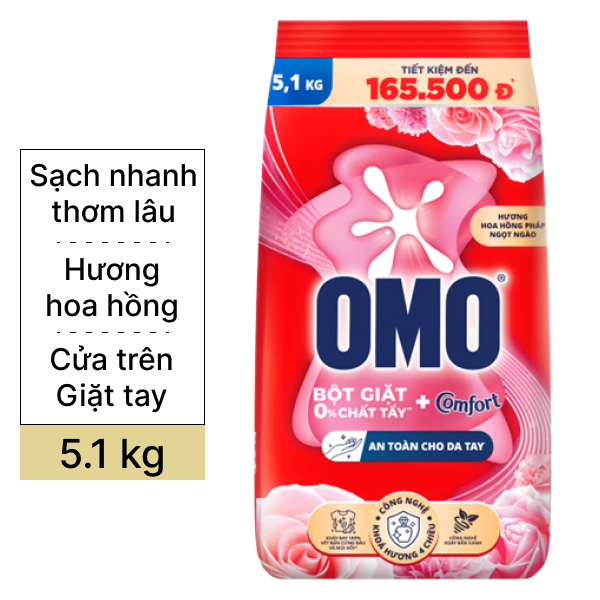 Bột giặt Omo hương hoa hồng pháp 5.1kg