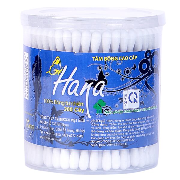 Tăm bông Hana hộp tròn 200 chiếc