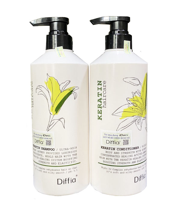 Cặp Gội, xả Keratin Diffia phục hồi tái sinh tóc 758ml