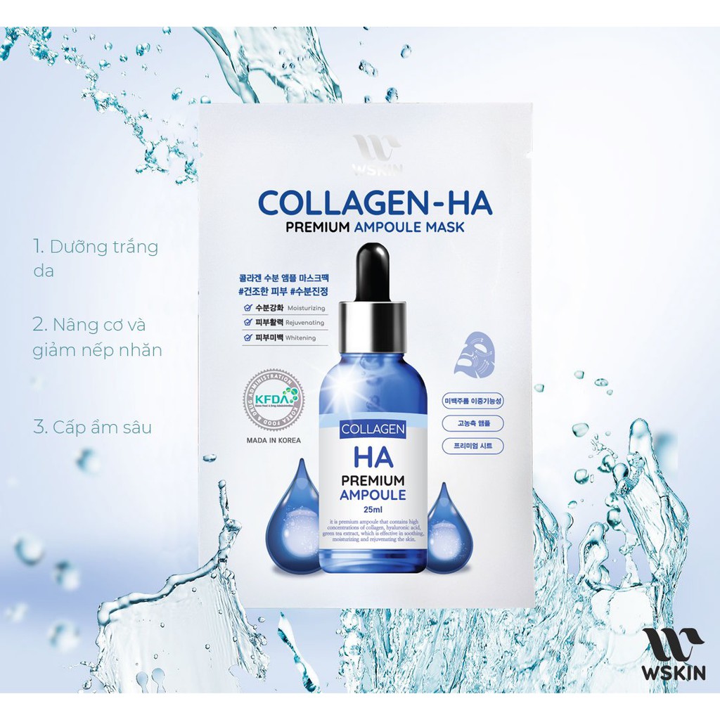 Mặt nạ Wskin Collagen nâng cơ và HA cấp ẩm sâu 25ml Hàn Quốc