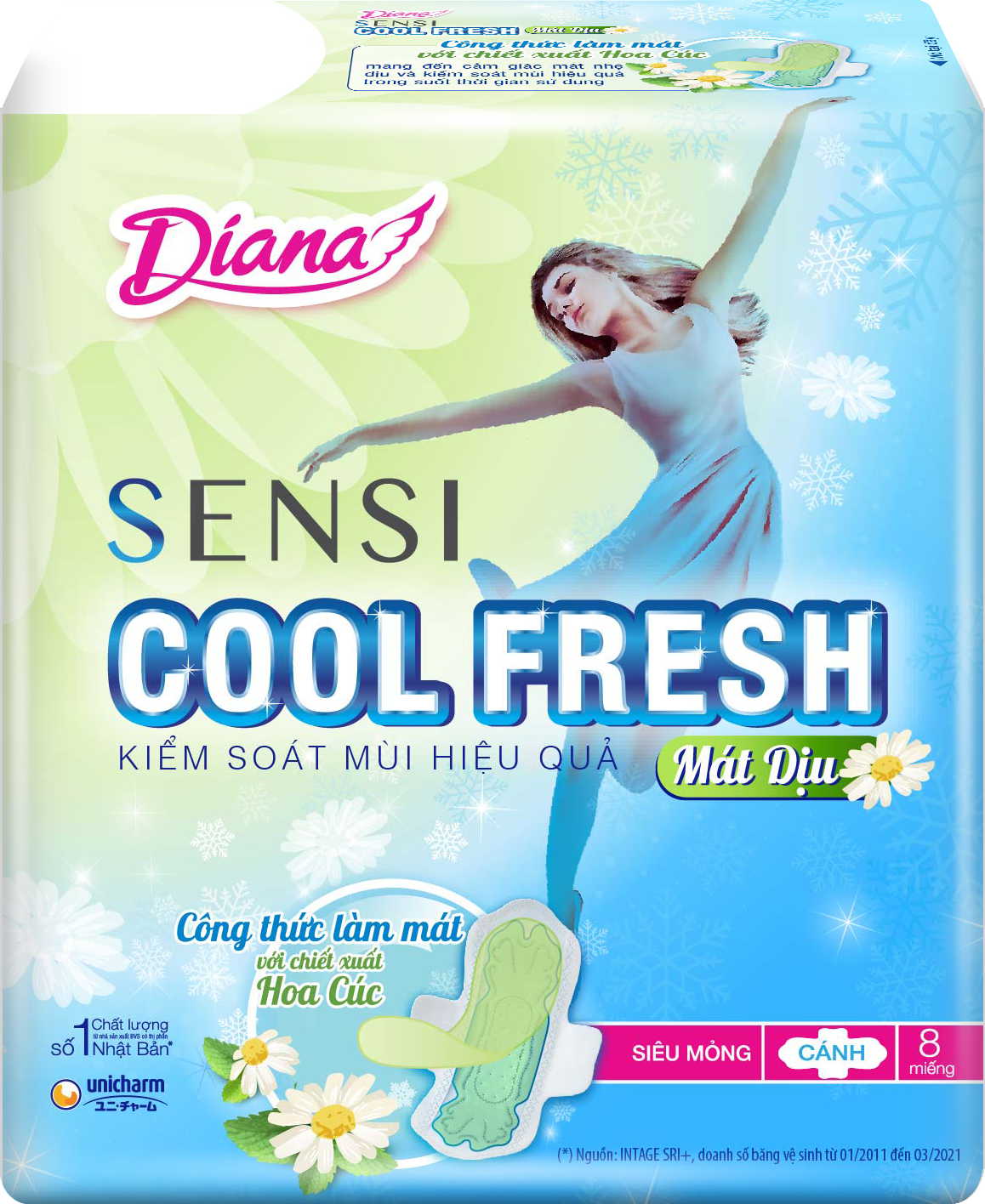 BVS Diana Sensi Cool Fresh hương hoa cúc mát dịu siêu mỏng cánh 8M