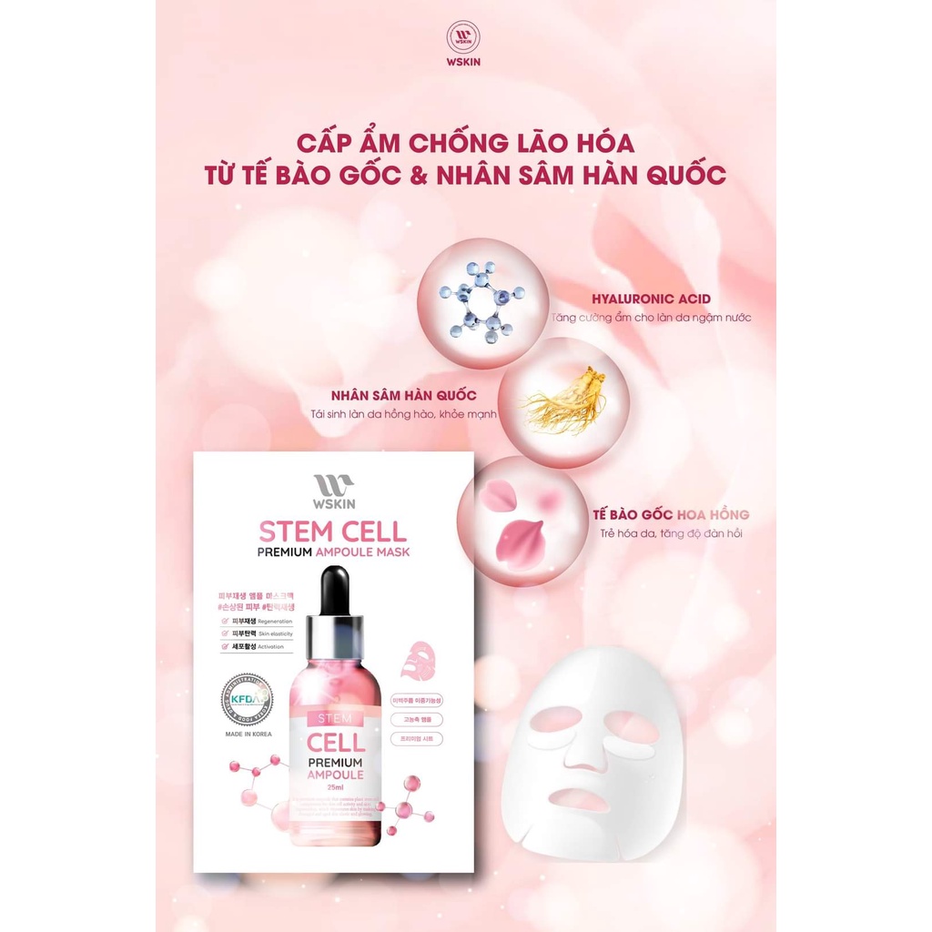 Mặt nạ dưỡng trắng tế bào gốc Wskin trẻ hoá, dưỡng ẩm, nâng cơ 25ml Hàn Quốc