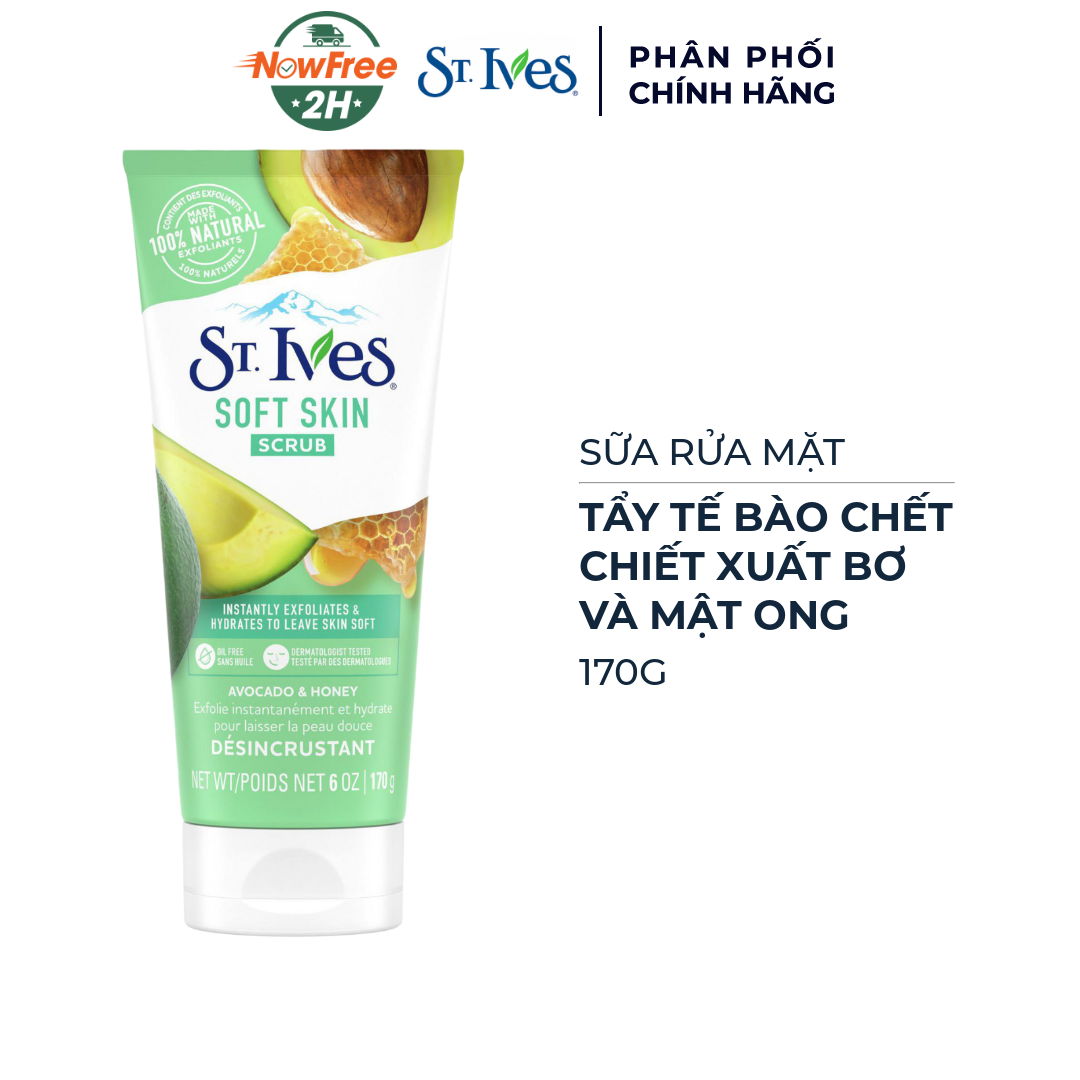 Sữa rửa mặt St.Ives tẩy tế bào chết chiết xuất bơ & mật ong 170g Mỹ