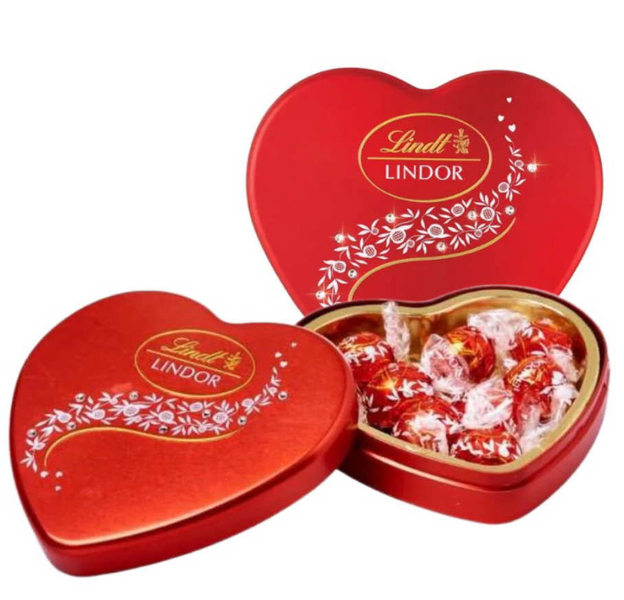Socola Lindt Lindor Milk Crystal Heart Tin Thuỵ Sĩ 96g