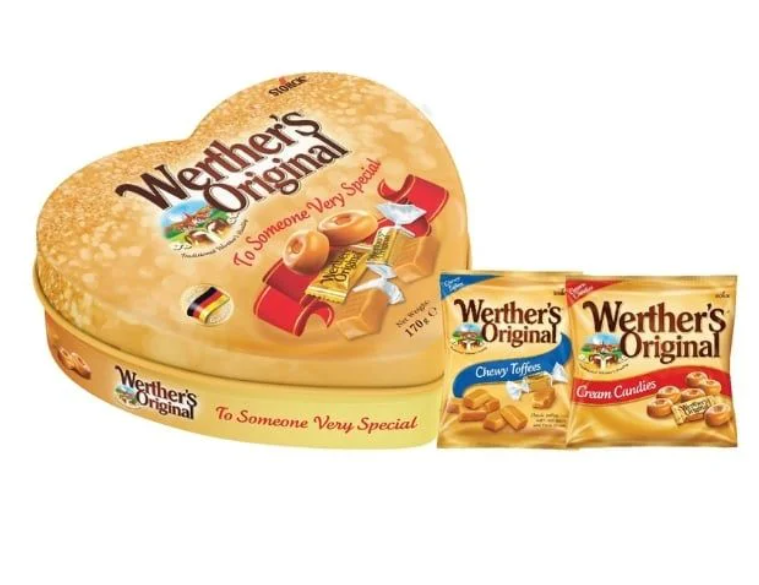Hộp kẹo Werther's Original Assorted Caramel Candies Heart Tin Đức 170g